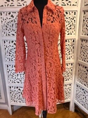 Elegant Coral Lace Dress Size 8 Medium NEW